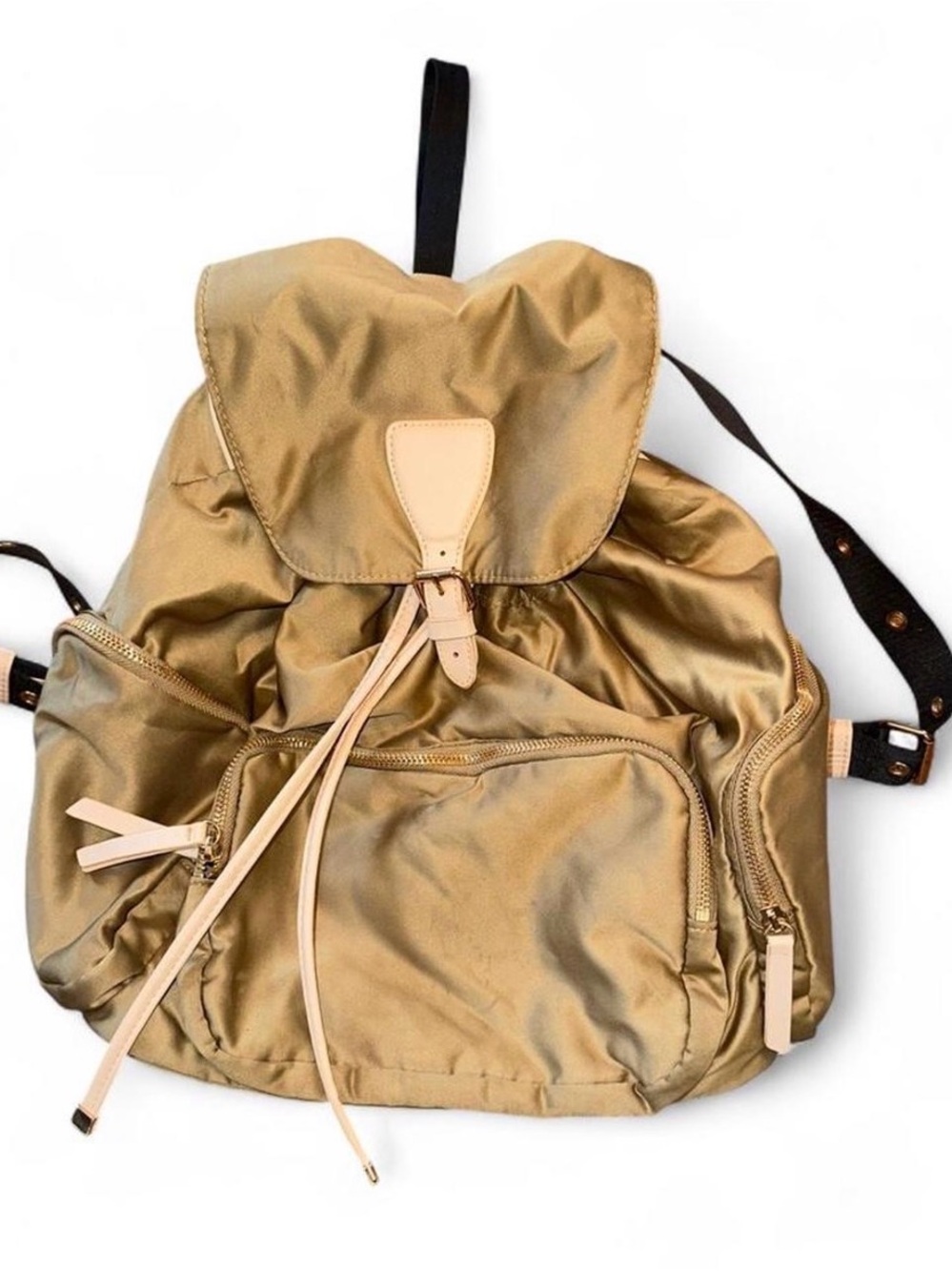 Gold Khaki Green Satin Drawstring Backpack